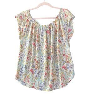 Lauren Conrad Womens Blouse Multicolor Floral Short Cap Sleeve Flowy Small